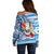 Hawaii Mele Kalikimaka Off Shoulder Sweater Santa Claus Surfing with Hawaiian Pattern Striped Blue Style LT03 - Polynesian Pride