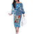 Hawaii Mele Kalikimaka Off The Shoulder Long Sleeve Dress Santa Claus Surfing with Hawaiian Pattern Striped Blue Style LT03 Women Blue - Polynesian Pride