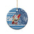 Custom Hawaii Mele Kalikimaka Ceramic Ornament Santa Claus Surfing with Hawaiian Pattern Striped Blue Style LT03 - Polynesian Pride