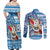 Custom Hawaii Mele Kalikimaka Couples Matching Off Shoulder Maxi Dress and Long Sleeve Button Shirt Santa Claus Surfing with Hawaiian Pattern Striped Blue Style LT03 - Polynesian Pride