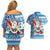 Custom Hawaii Mele Kalikimaka Couples Matching Off Shoulder Short Dress and Hawaiian Shirt Santa Claus Surfing with Hawaiian Pattern Striped Blue Style LT03 - Polynesian Pride