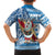 Custom Hawaii Mele Kalikimaka Family Matching Off Shoulder Long Sleeve Dress and Hawaiian Shirt Santa Claus Surfing with Hawaiian Pattern Striped Blue Style LT03 - Polynesian Pride