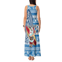 Custom Hawaii Mele Kalikimaka Tank Maxi Dress Santa Claus Surfing with Hawaiian Pattern Striped Blue Style LT03 - Polynesian Pride