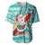 Hawaii Mele Kalikimaka Baseball Jersey Santa Claus Surfing with Hawaiian Pattern Striped Turquoise Style LT03 Turquoise - Polynesian Pride