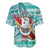 Hawaii Mele Kalikimaka Baseball Jersey Santa Claus Surfing with Hawaiian Pattern Striped Turquoise Style LT03 - Polynesian Pride