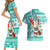 Hawaii Mele Kalikimaka Couples Matching Short Sleeve Bodycon Dress and Hawaiian Shirt Santa Claus Surfing with Hawaiian Pattern Striped Turquoise Style LT03 - Polynesian Pride