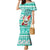 Hawaii Mele Kalikimaka Family Matching Mermaid Dress and Hawaiian Shirt Santa Claus Surfing with Hawaiian Pattern Striped Turquoise Style LT03 Mom's Dress Turquoise - Polynesian Pride