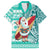 Hawaii Mele Kalikimaka Family Matching Off Shoulder Maxi Dress and Hawaiian Shirt Santa Claus Surfing with Hawaiian Pattern Striped Turquoise Style LT03 Dad's Shirt - Short Sleeve Turquoise - Polynesian Pride