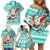 Hawaii Mele Kalikimaka Family Matching Off Shoulder Short Dress and Hawaiian Shirt Santa Claus Surfing with Hawaiian Pattern Striped Turquoise Style LT03 - Polynesian Pride