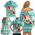 Hawaii Mele Kalikimaka Family Matching Off Shoulder Short Dress and Hawaiian Shirt Santa Claus Surfing with Hawaiian Pattern Striped Turquoise Style LT03 - Polynesian Pride