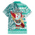 Hawaii Mele Kalikimaka Family Matching Off Shoulder Short Dress and Hawaiian Shirt Santa Claus Surfing with Hawaiian Pattern Striped Turquoise Style LT03 - Polynesian Pride