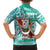 Hawaii Mele Kalikimaka Family Matching Puletasi Dress and Hawaiian Shirt Santa Claus Surfing with Hawaiian Pattern Striped Turquoise Style LT03 - Polynesian Pride