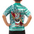 Hawaii Mele Kalikimaka Family Matching Short Sleeve Bodycon Dress and Hawaiian Shirt Santa Claus Surfing with Hawaiian Pattern Striped Turquoise Style LT03 - Polynesian Pride