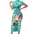 Hawaii Mele Kalikimaka Family Matching Short Sleeve Bodycon Dress and Hawaiian Shirt Santa Claus Surfing with Hawaiian Pattern Striped Turquoise Style LT03 Mom's Dress Turquoise - Polynesian Pride