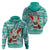 Hawaii Mele Kalikimaka Hoodie Santa Claus Surfing with Hawaiian Pattern Striped Turquoise Style LT03 - Polynesian Pride