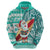 Hawaii Mele Kalikimaka Hoodie Santa Claus Surfing with Hawaiian Pattern Striped Turquoise Style LT03 - Polynesian Pride