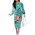 Hawaii Mele Kalikimaka Off The Shoulder Long Sleeve Dress Santa Claus Surfing with Hawaiian Pattern Striped Turquoise Style LT03 Women Turquoise - Polynesian Pride