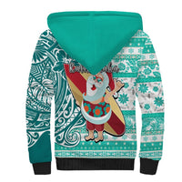 Hawaii Mele Kalikimaka Sherpa Hoodie Santa Claus Surfing with Hawaiian Pattern Striped Turquoise Style LT03 - Polynesian Pride