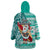 Hawaii Mele Kalikimaka Wearable Blanket Hoodie Santa Claus Surfing with Hawaiian Pattern Striped Turquoise Style LT03 - Polynesian Pride