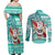 Custom Hawaii Mele Kalikimaka Couples Matching Off Shoulder Maxi Dress and Long Sleeve Button Shirt Santa Claus Surfing with Hawaiian Pattern Striped Turquoise Style LT03 - Polynesian Pride