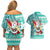 Custom Hawaii Mele Kalikimaka Couples Matching Off Shoulder Short Dress and Hawaiian Shirt Santa Claus Surfing with Hawaiian Pattern Striped Turquoise Style LT03 - Polynesian Pride