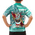 Custom Hawaii Mele Kalikimaka Family Matching Puletasi Dress and Hawaiian Shirt Santa Claus Surfing with Hawaiian Pattern Striped Turquoise Style LT03 - Polynesian Pride