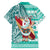 Custom Hawaii Mele Kalikimaka Family Matching Puletasi Dress and Hawaiian Shirt Santa Claus Surfing with Hawaiian Pattern Striped Turquoise Style LT03 - Polynesian Pride