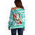 Custom Hawaii Mele Kalikimaka Off Shoulder Sweater Santa Claus Surfing with Hawaiian Pattern Striped Turquoise Style LT03 - Polynesian Pride