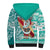 Custom Hawaii Mele Kalikimaka Sherpa Hoodie Santa Claus Surfing with Hawaiian Pattern Striped Turquoise Style LT03 - Polynesian Pride