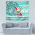 Custom Hawaii Mele Kalikimaka Tapestry Santa Claus Surfing with Hawaiian Pattern Striped Turquoise Style LT03 - Polynesian Pride