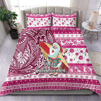 Hawaii Mele Kalikimaka Bedding Set Santa Claus Surfing with Hawaiian Pattern Striped Pink Style LT03 - Polynesian Pride