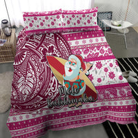 Hawaii Mele Kalikimaka Bedding Set Santa Claus Surfing with Hawaiian Pattern Striped Pink Style LT03 - Polynesian Pride