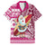 Hawaii Mele Kalikimaka Family Matching Off Shoulder Short Dress and Hawaiian Shirt Santa Claus Surfing with Hawaiian Pattern Striped Pink Style LT03 Dad's Shirt - Short Sleeve Pink - Polynesian Pride