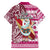 Hawaii Mele Kalikimaka Family Matching Off Shoulder Short Dress and Hawaiian Shirt Santa Claus Surfing with Hawaiian Pattern Striped Pink Style LT03 - Polynesian Pride