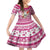 Hawaii Mele Kalikimaka Family Matching Puletasi Dress and Hawaiian Shirt Santa Claus Surfing with Hawaiian Pattern Striped Pink Style LT03 Daughter's Dress Pink - Polynesian Pride