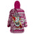 Hawaii Mele Kalikimaka Wearable Blanket Hoodie Santa Claus Surfing with Hawaiian Pattern Striped Pink Style LT03 - Polynesian Pride