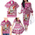 Custom Hawaii Mele Kalikimaka Family Matching Off Shoulder Long Sleeve Dress and Hawaiian Shirt Santa Claus Surfing with Hawaiian Pattern Striped Pink Style LT03 - Polynesian Pride