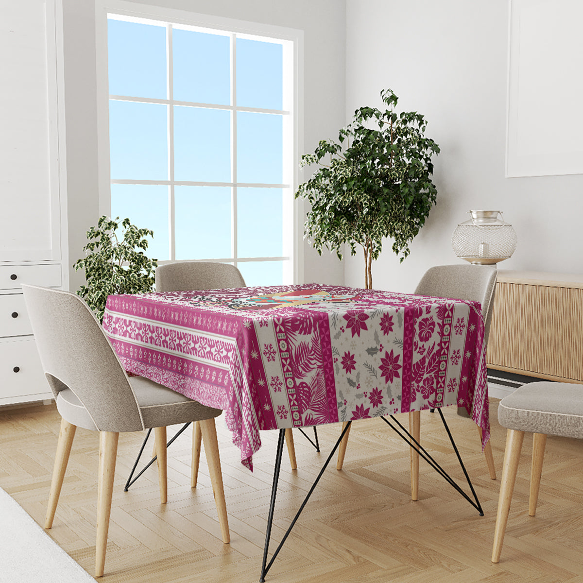 Custom Hawaii Mele Kalikimaka Tablecloth Santa Claus Surfing with Hawaiian Pattern Striped Pink Style LT03 - Polynesian Pride