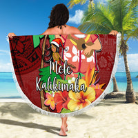 Hawaii Mele Kalikimaka Beach Blanket Santa Claus and Hula Girl Tropical Folwer with Hawaiian Pattern LT03 - Polynesian Pride