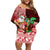 Hawaii Mele Kalikimaka Family Matching Off Shoulder Short Dress and Hawaiian Shirt Santa Claus and Hula Girl Tropical Folwer with Hawaiian Pattern LT03 Mom's Dress Red - Polynesian Pride