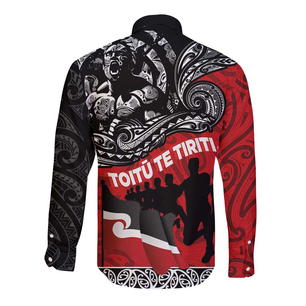 Aotearoa Toitu Te Tiriti Long Sleeve Button Shirt Honoring Te Tiriti o Waitangi Maori Haka LT03 - Polynesian Pride