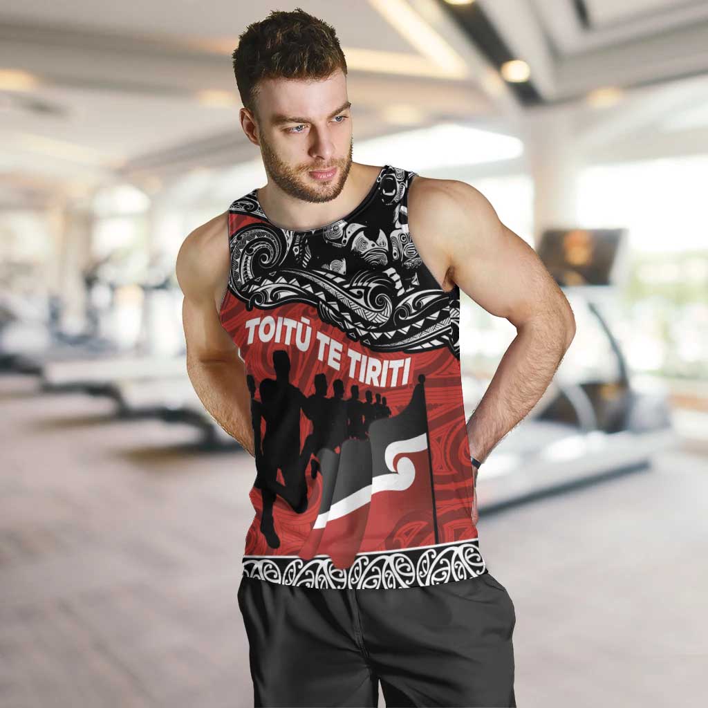 Aotearoa Toitu Te Tiriti Men Tank Top Honoring Te Tiriti o Waitangi Maori Haka LT03 Red - Polynesian Pride