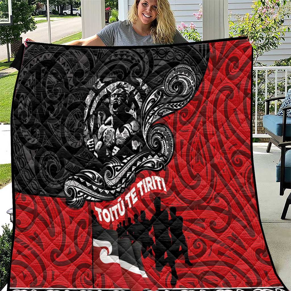 Aotearoa Toitu Te Tiriti Quilt Honoring Te Tiriti o Waitangi Maori Haka LT03 Red - Polynesian Pride
