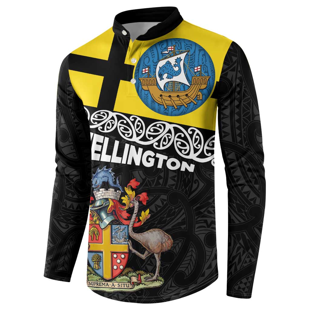 New Zealand Wellington Button Sweatshirt The Capital's Emblems Flag and Koru Art LT03 - Polynesian Pride