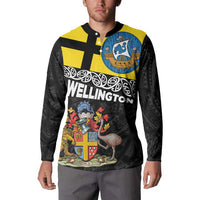 New Zealand Wellington Button Sweatshirt The Capital's Emblems Flag and Koru Art LT03 - Polynesian Pride