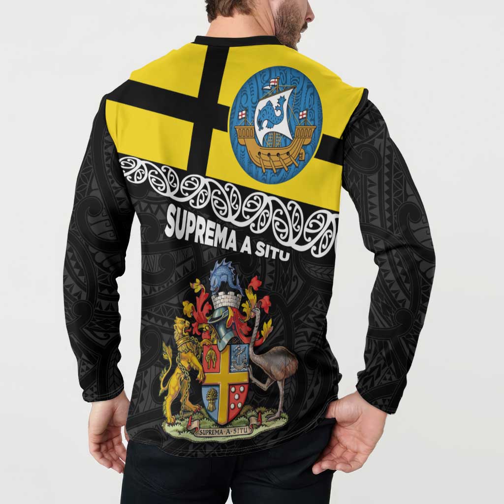 New Zealand Wellington Button Sweatshirt The Capital's Emblems Flag and Koru Art LT03 - Polynesian Pride