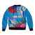 Personalised Samoa Coat Of Arms Bomber Jacket Tropical Flower Blue Polynesian Pattern LT03 - Polynesian Pride