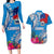 Personalised Samoa Coat Of Arms Couples Matching Long Sleeve Bodycon Dress and Hawaiian Shirt Tropical Flower Blue Polynesian Pattern LT03 Blue - Polynesian Pride