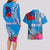 Personalised Samoa Coat Of Arms Couples Matching Long Sleeve Bodycon Dress and Hawaiian Shirt Tropical Flower Blue Polynesian Pattern LT03 - Polynesian Pride