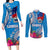 Personalised Samoa Coat Of Arms Couples Matching Long Sleeve Bodycon Dress and Long Sleeve Button Shirt Tropical Flower Blue Polynesian Pattern LT03 Blue - Polynesian Pride